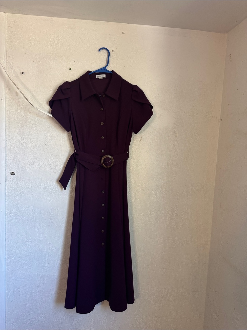 Calvin Klein Deep Purple Button-Front Midi Dress with Belt size 4